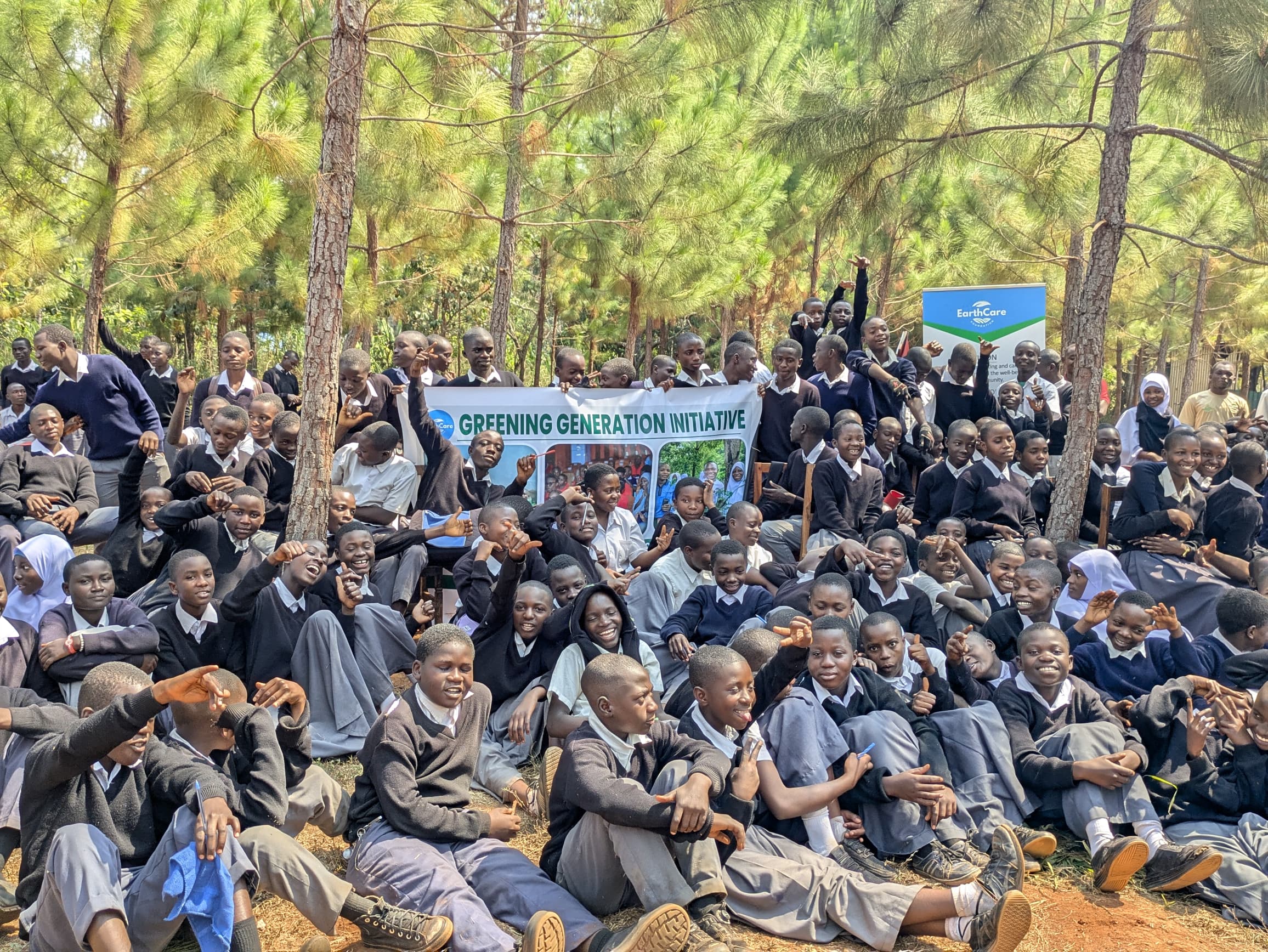 Large group of students at an EarthCare activity
